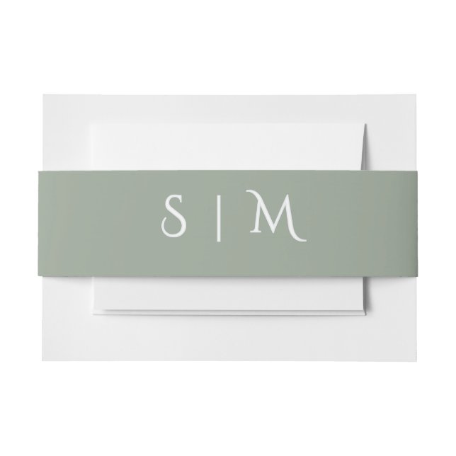 Deep Sage Monogram Wedding Belly Band Invitation Belly Band (Front Example)