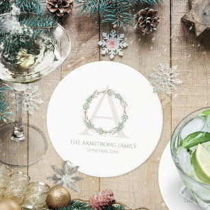 Deep Sage Wreath Monogram Drinkware Accent Set Coaster