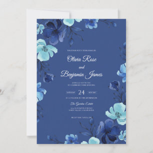 Deep Sapphire Bloom Wedding Invitation
