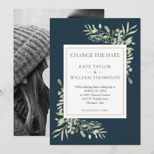 Deep Sea Blue Change the Date Photo Wedding Save The Date