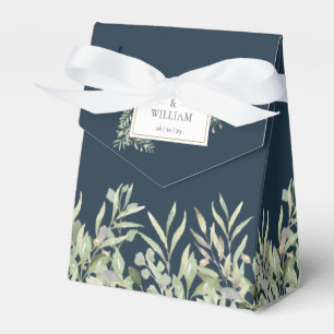 Deep Sea Blue Elegant Greenery Foliage Wedding Favour Box