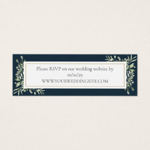 Deep Sea Blue Greenery Wedding Website RSVP Card