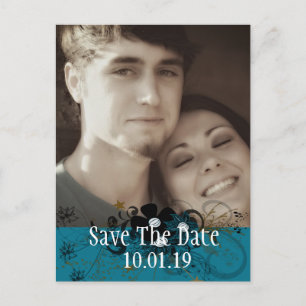 Deep Sea Blue Teal Photo Announcement Postcard