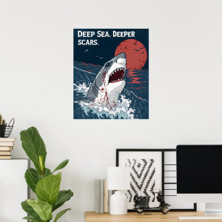 Deep Sea Deeper Scars Great White Shark Poster