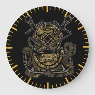 Deep Sea Diver Octopus Attack Nautical Anchors Large Clock