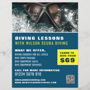 Deep Sea Diver, Scuba Diving Lesson Advertising Flyer