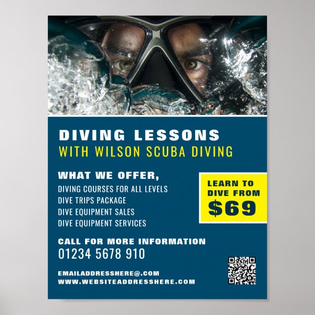 Deep Sea Diver, Scuba Diving Lesson Advertising Poster (Front)