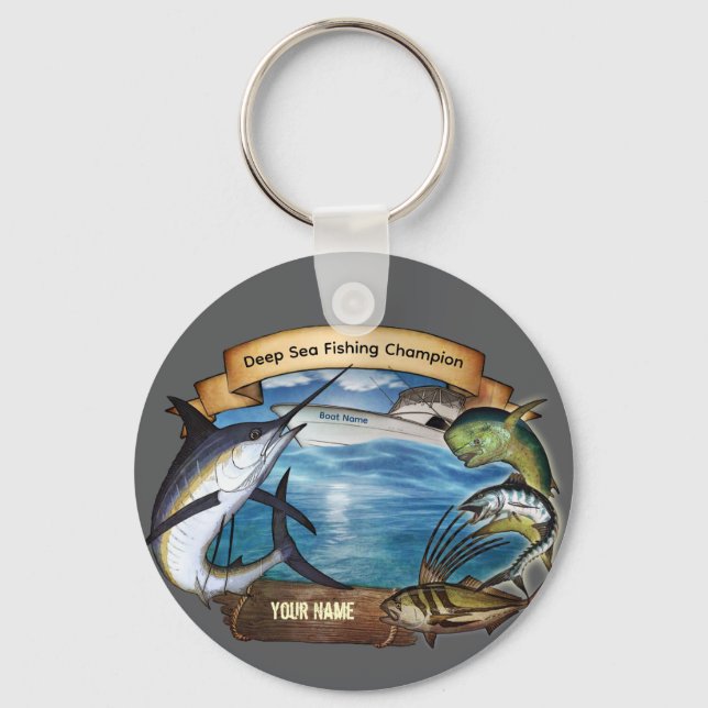 Deep Sea Fishing Champion (your name) Keychain (Front)