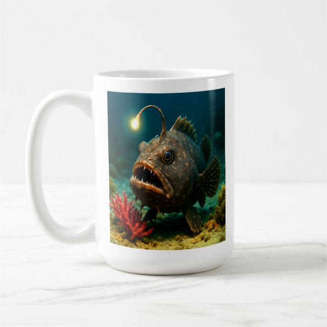 Deep Sea Glow: The Anglerfish Coffee Mug (Left)