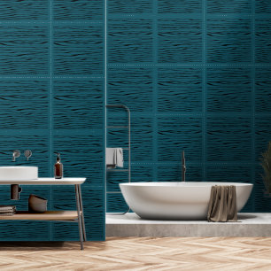 Deep Sea Green Blue Line Art Squared Tile Wallpaper