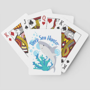 deep sea hunter shark cartoon style playing cards