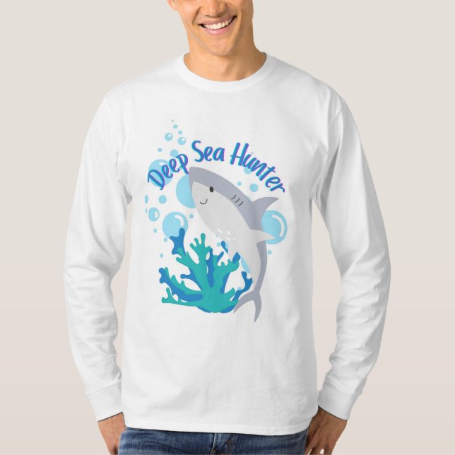 deep sea hunter shark cartoon style T-Shirt (Front)