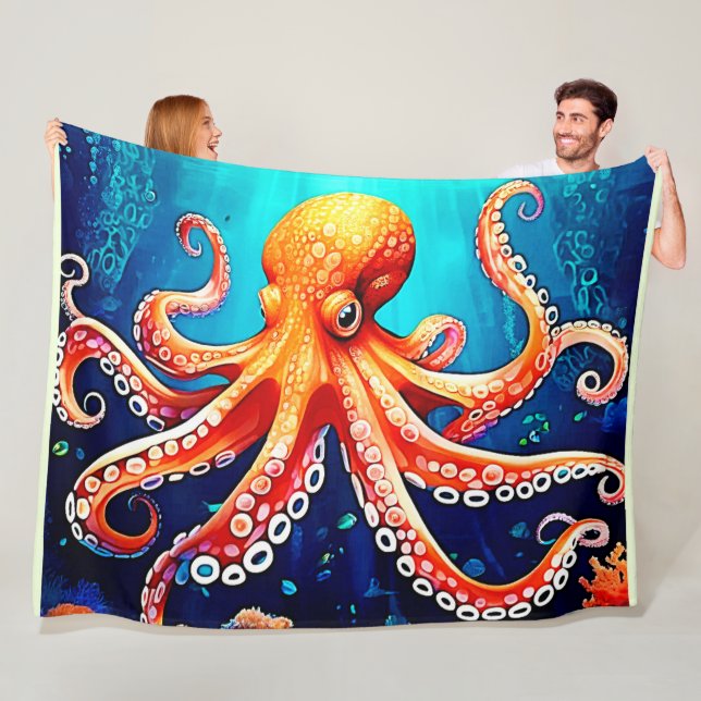 Deep Sea Octopus Glow Design Fleece Blanket (In Situ)