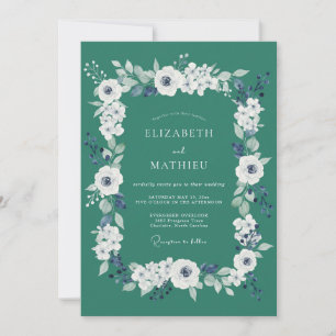 Deep Sea Ranunculus Eucalyptus Wedding Invitation