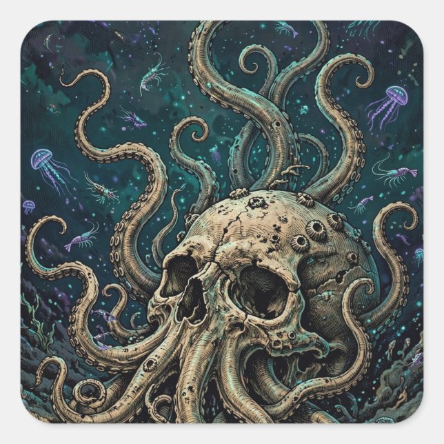 Deep Sea Skull Tentacle Ocean Creature Sticker (Front)