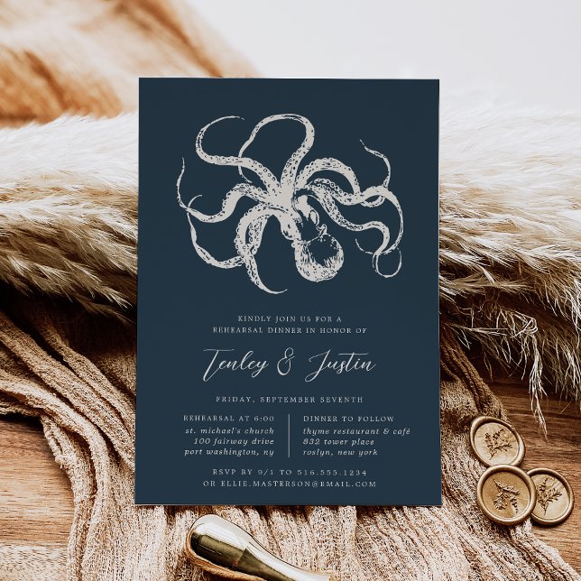 Deep Sea | Vintage Octopus Rehearsal Dinner Invitation (Creator Uploaded)