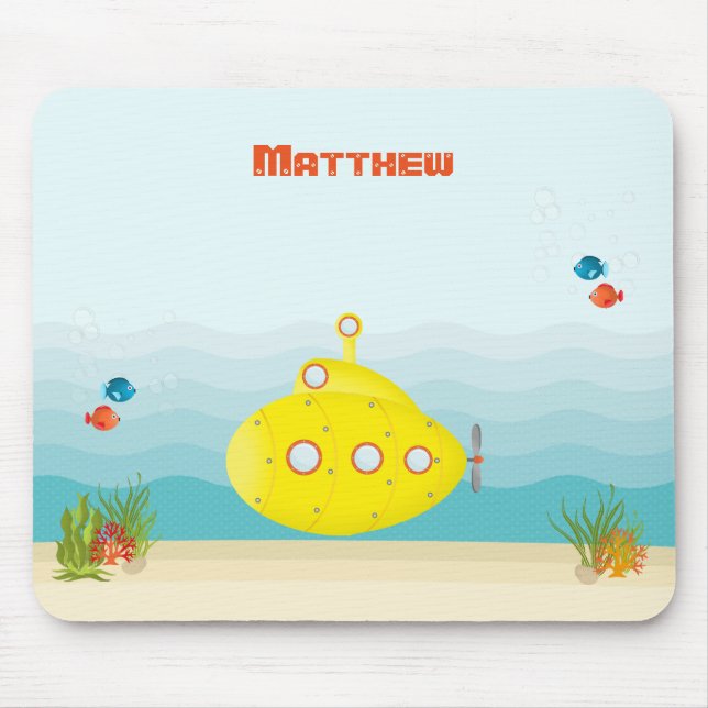 Deep Sea Yellow Submarine Mouse Pad (Front)