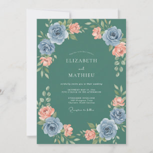 Deep Seafoam Peony Wedding Invitation