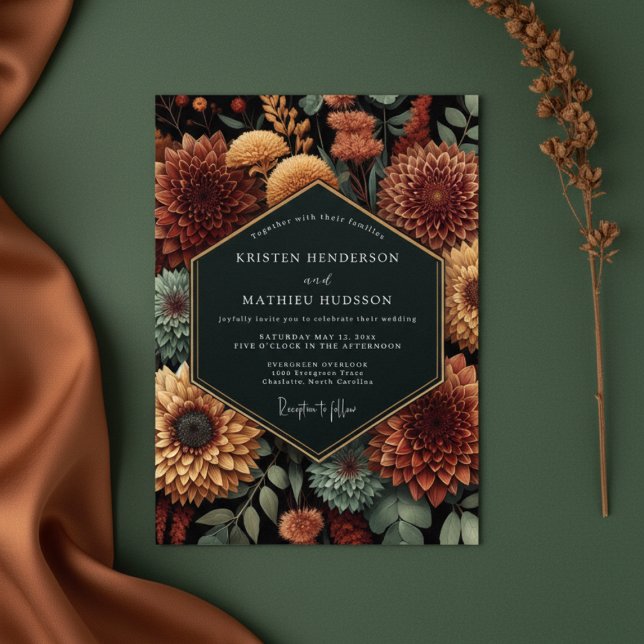 Deep Sienna Floral Autumn Wedding Invitation (Creator Uploaded)