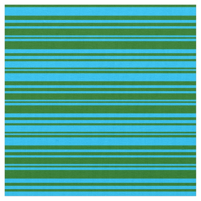 Deep Sky Blue and Dark Green Coloured Lines Fabric (Close Up)