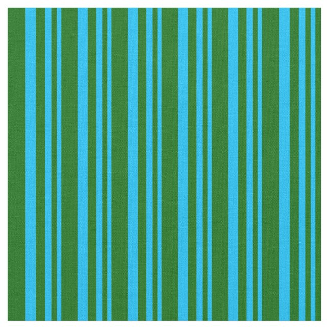 Deep Sky Blue and Dark Green Coloured Stripes Fabric (Close Up)