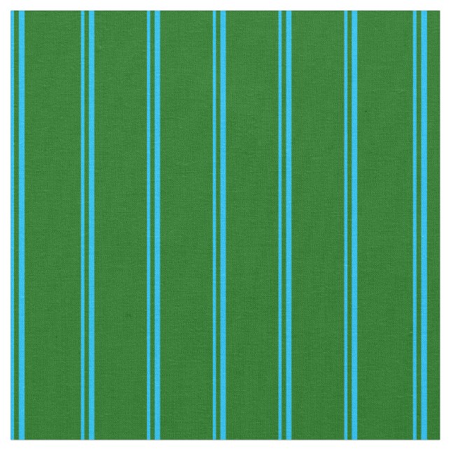 Deep Sky Blue and Dark Green Pattern Fabric (Close Up)