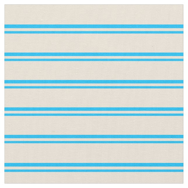 Deep Sky Blue & Bisque Coloured Lines Fabric (Close Up)
