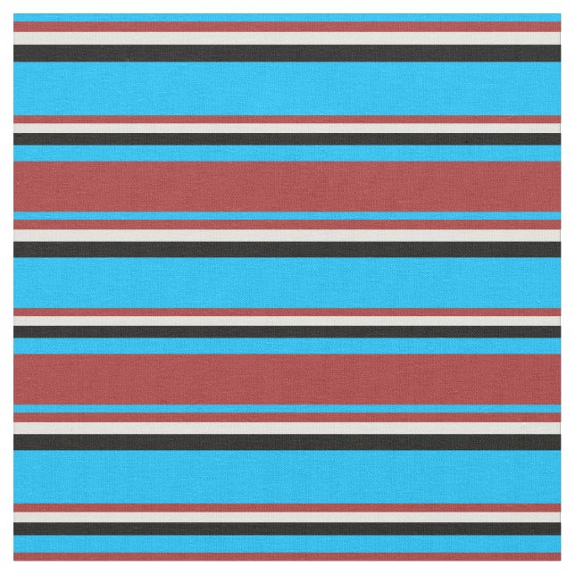 Deep Sky Blue, Brown, Light Yellow & Black Coloure Fabric (Close Up)