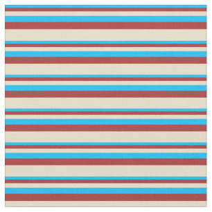 Deep Sky Blue, Brown & Tan Lined Pattern Fabric