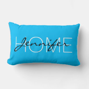 Deep sky blue colour home monogram lumbar cushion