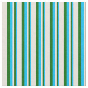 Deep Sky Blue, Dark Green, and Beige Pattern Fabric