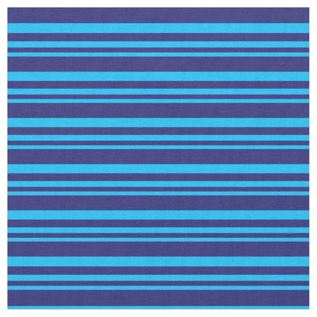Deep Sky Blue & Midnight Blue Coloured Lines Fabric (Close Up)