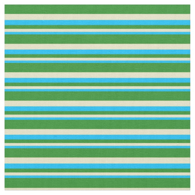 Deep Sky Blue, Pale Goldenrod & Forest Green Fabric (Close Up)