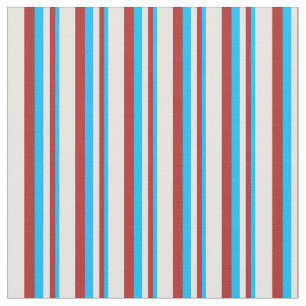 Deep Sky Blue, Red & Mint Cream Coloured Pattern Fabric