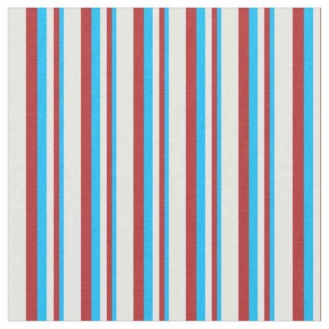 Deep Sky Blue, Red & Mint Cream Coloured Pattern Fabric (Close Up)
