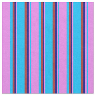 Deep Sky Blue, Violet, Blue & Brown Lined Pattern Fabric
