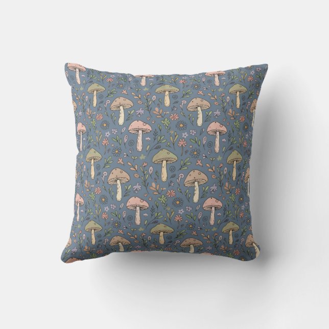 Deep Slate Fungi Seamless Pattern Moody Gothic Cushion (Back)