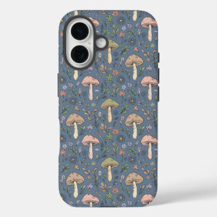 Deep Slate Gray Fungi Seamless Pattern Gothic iPhone 16 Case