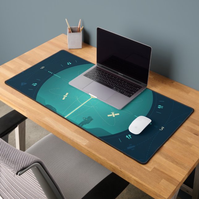 Deep Space Atomic Clock Poster, Blue Version. Desk Mat (Office 2)