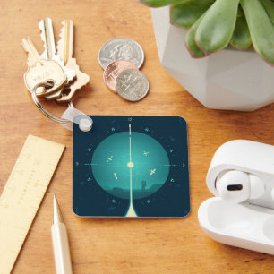 Deep Space Atomic Clock Poster, Blue Version. Key Ring