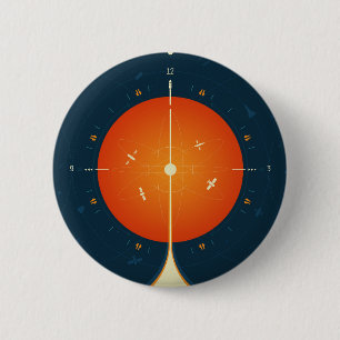 Deep Space Atomic Clock Poster, Orange Version. 6 Cm Round Badge