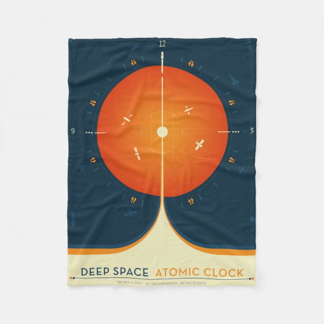 Deep Space Atomic Clock Poster, Orange Version. Fleece Blanket (Front)