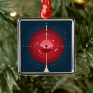 Deep Space Atomic Clock Poster, Red Version. Metal Tree Decoration
