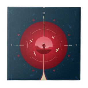 Deep Space Atomic Clock Poster, Red Version. Tile