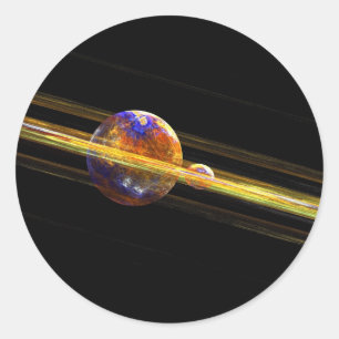Deep Space Planet and Moon Classic Round Sticker