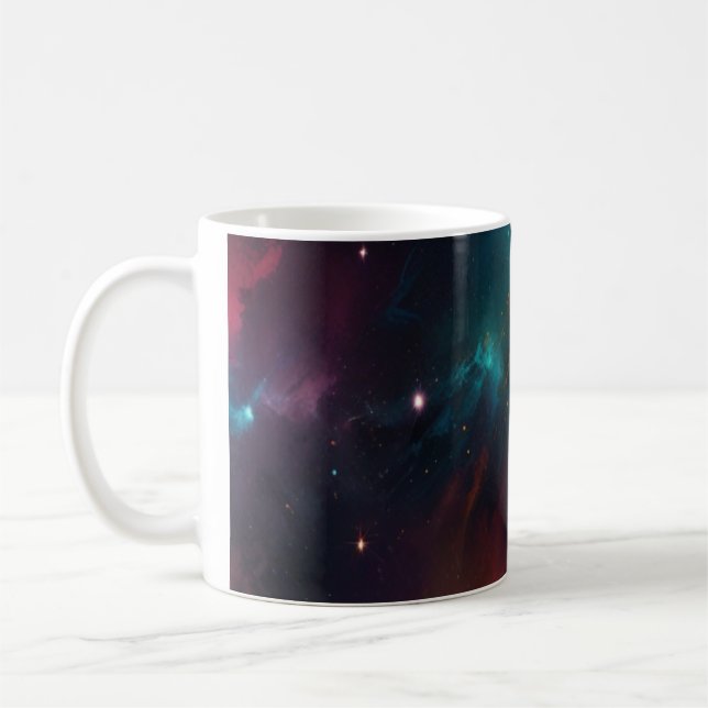 Deep Space Teal and Orange Nebula Cosmic Art Mug (Left)