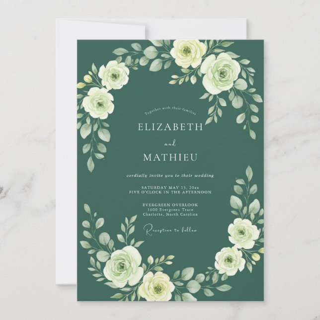 Deep Spruce Petal Wedding Invitation (Front)