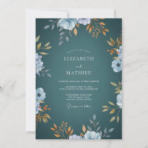 Deep Steel Wildflower Wedding Invitation