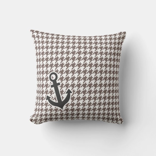 Deep Taupe Houndstooth; Anchor Cushion (Front)