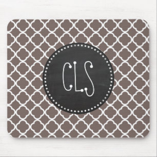 Deep Taupe Quatrefoil; Vintage Chalkboard look Mouse Pad